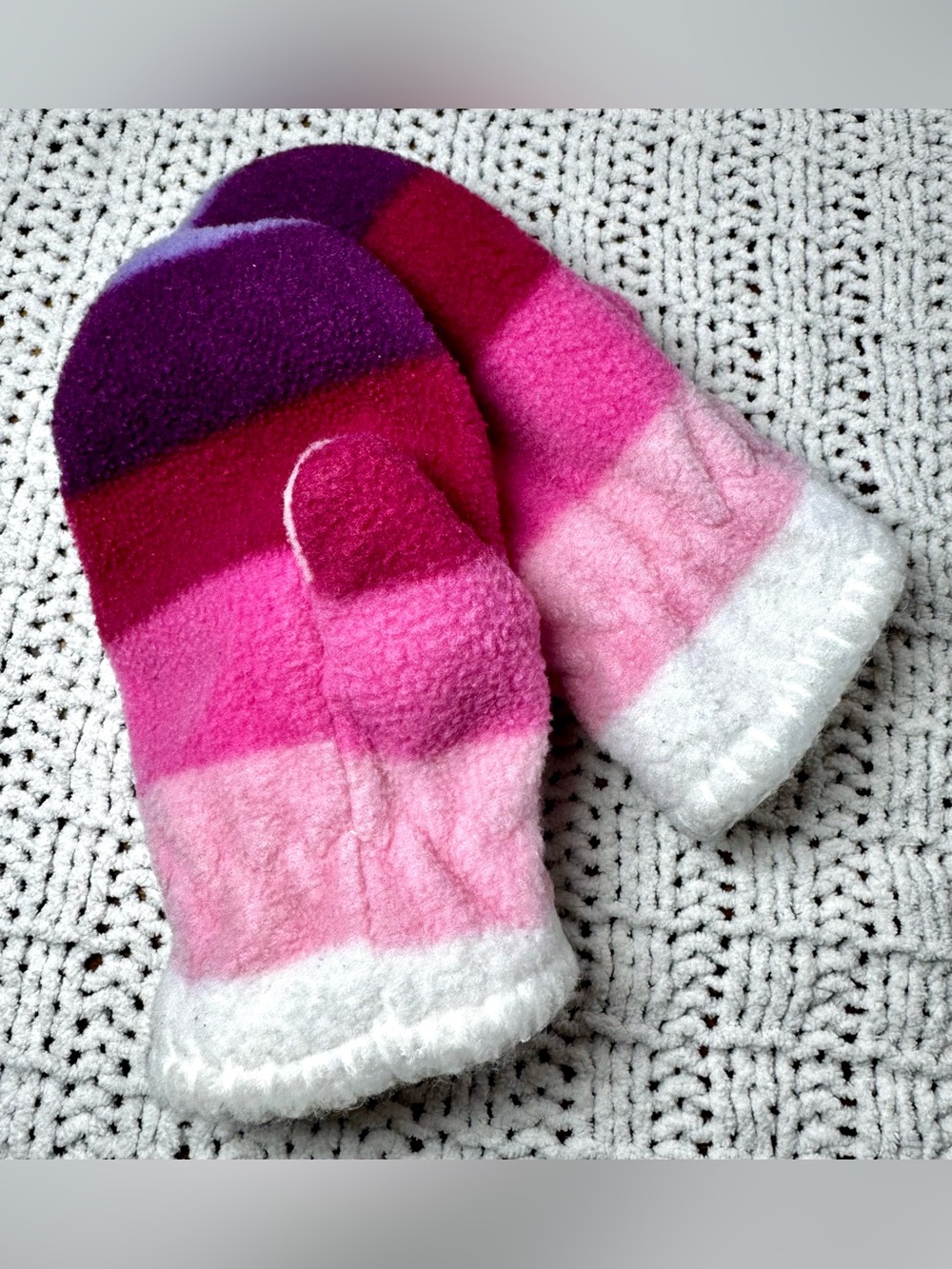 Baby GAP Cozy Kids Pink & Purple Stripe Fleece Mittens #1841